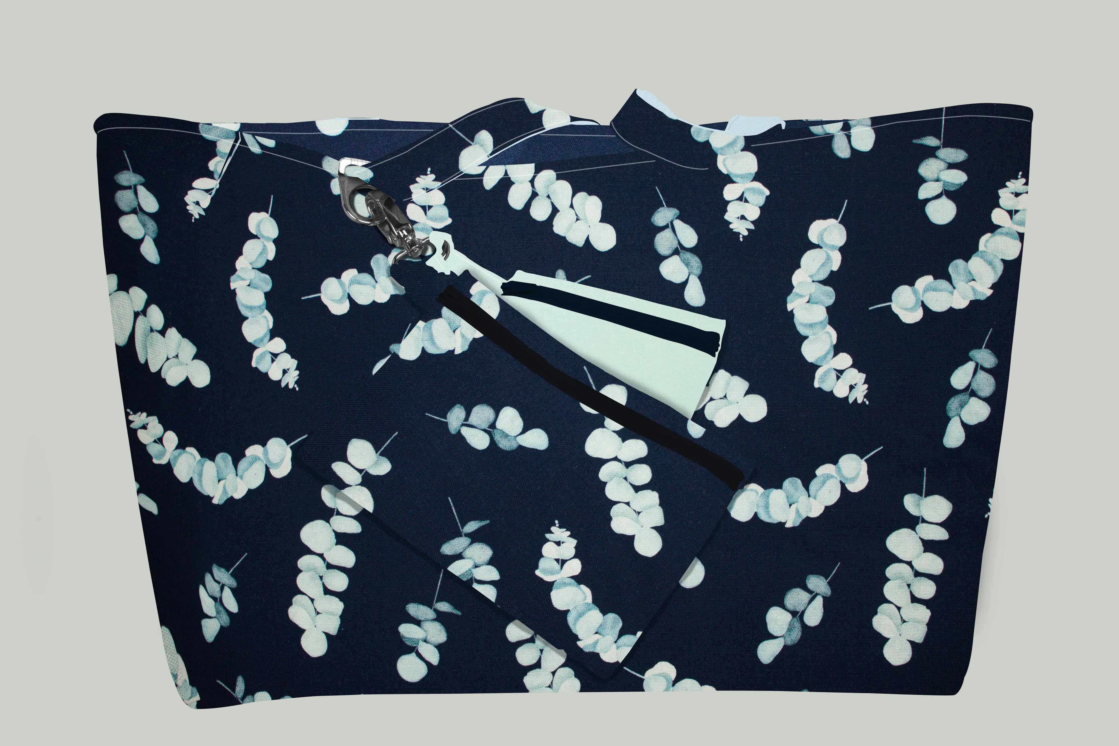Pakket tas Eline donker blauw met blaadjes